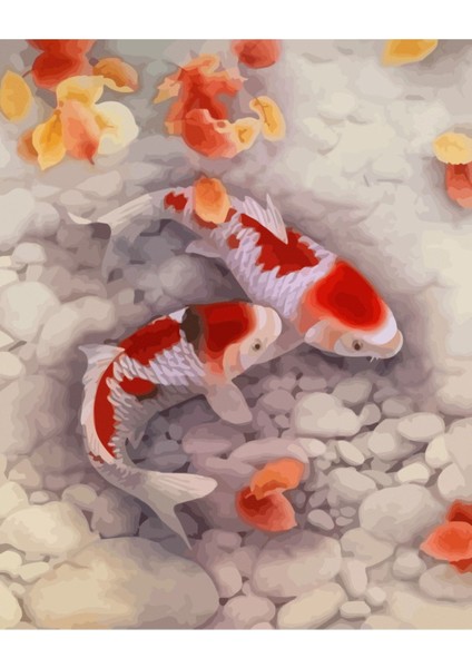 Kanvas japon Balıkları Sayılarla Boyama Seti Kasnaklı 60 x 75 cm