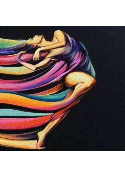 Kanvas renk Kuşağındaki Kadın Sayılarla Boyama Seti Kasnaklı 60 x 75 cm