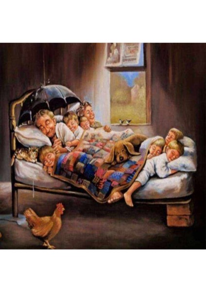 Kanvas mutlu Aile Sayılarla Boyama Seti Kasnaklı 50 x 65 cm