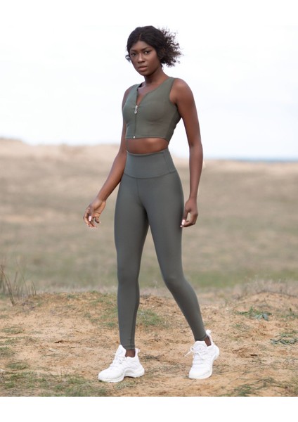 Haki Yeşil Ekstra Yüksek Bel Toparlayıcı Spor Tayt modelleri
