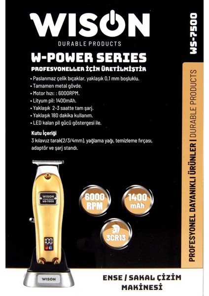 2 Yıl Wison W-Power Serisi WS-7500 Profesyonel Sıfıra Yakın Kesim Ense-Sakal Çizim Tıraş Makinesi I fırsatları