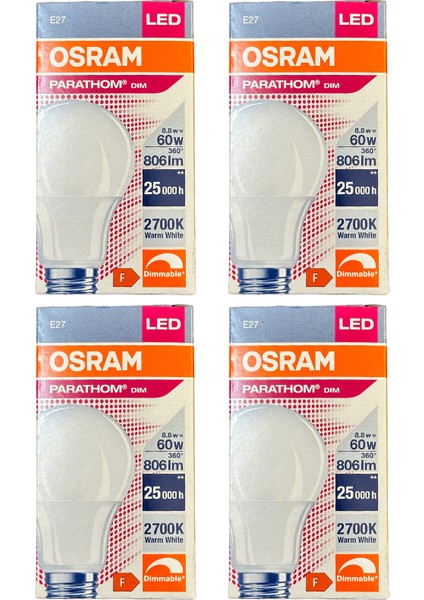 Parathom 8.8W (60W) 2700K (Sarı Işık) E27 Duylu Dim Edilebilir LED Ampul (4 Adet)