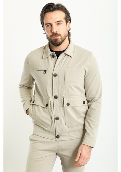 Çizgili Bej Slim Fit Erkek Mont Pantolon Takım modelleri