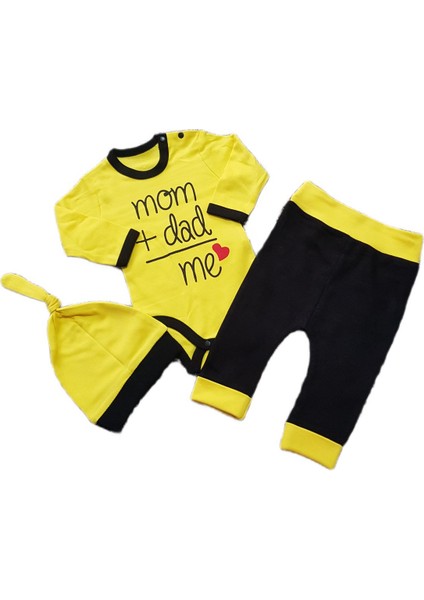 Mom Dad Me. Baskılı 3 Lü Body Yenidoğan Bebek Zıbın Takımı