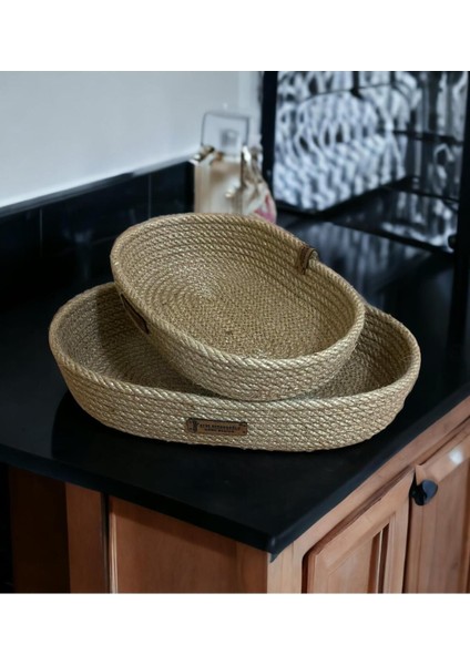 Ayşe Serhoşoğlu Home Design 2'Li Hasır Sepet, Jüt Sepet, Hasır Sepet, Çok Amaçlı Dekoratif Hasır Sepet, Organizer