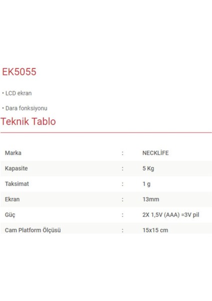 Ek 5050 5 kg / 1 gr Hassas Tartım Terazisi Plastik Gri