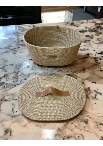Ayşe Serhoşoğlu Home Design Hasır Sepet, Kapaklı Dekoratif Sepet, Çok Amaçlı Saklama Kutusu, Oval Patates Soğan Sepeti