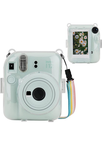 Fotoğraf Makinesi Çantaları Fuijifilm Instax Mini 12 Şeffaf Kılıf-Askı Hediyeli, 10 Fotoğraf Taşıma