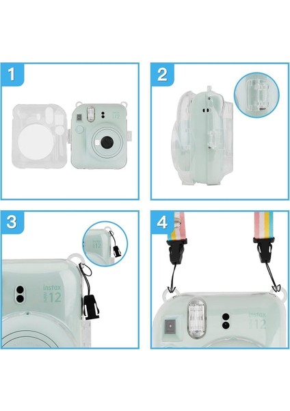 Fotoğraf Makinesi Çantaları Fuijifilm Instax Mini 12 Şeffaf Kılıf-Askı Hediyeli, 10 Fotoğraf Taşıma