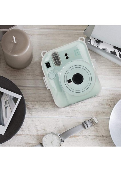 Fotoğraf Makinesi Çantaları Fuijifilm Instax Mini 12 Şeffaf Kılıf-Askı Hediyeli, 10 Fotoğraf Taşıma