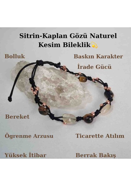 Sertifikalı Sitrin & Kaplangözü Doğaltaş Natürel Kesim Makreme Örgü Bileklik