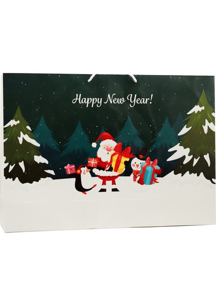Yılbaşı Temalı 54X38 cm Happy New Year Baskılı Karton Poşet 1 Adet modelleri