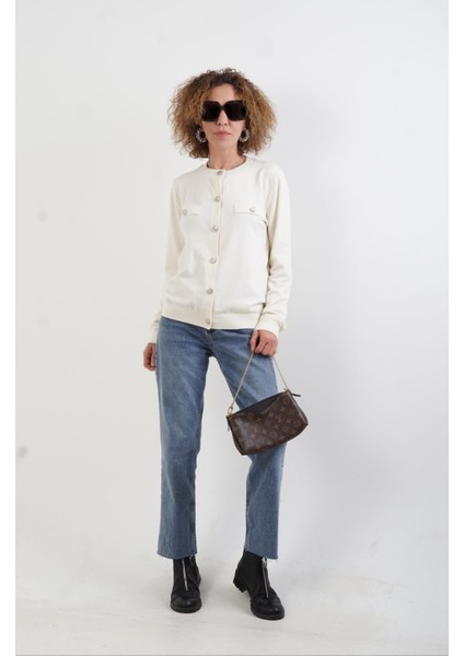 Ekru Flato Cepli Düğmeli Hırka fiyatları