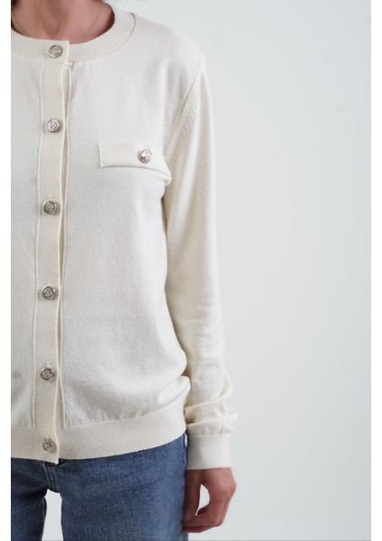 Ekru Flato Cepli Düğmeli Hırka modelleri