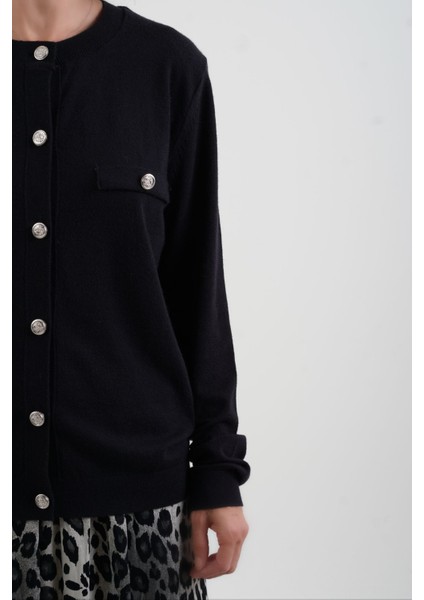 Siyah Flato Cepli Düğmeli Hırka modelleri