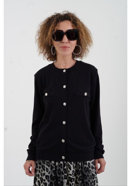 Siyah Flato Cepli Düğmeli Hırka fırsatları