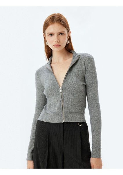 Fermuarlı Triko Hırka Dik Yaka Uzun Kollu 5WAK90112HT fiyatları