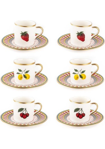 Gold Yaldızlı Meyve Desenli 12 Parça Kahve Fincan Takımı