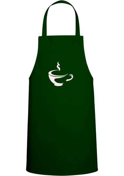 Coffee Temalı Özel Baskı Chef Mutfak Önlüğü Avcı Yeşili