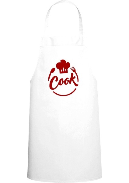 Chef Şapkası & Cook Yazı Tasarım Özel Baskılı Chef Mutfak Önlüğü Beyaz