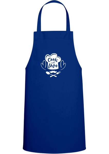 Cook With Love Yazılı Özel Baskı Chef Mutfak Önlüğü Saks Mavisi