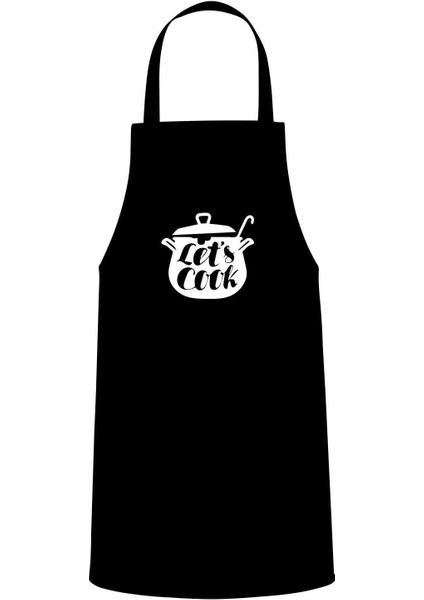 Tencere Içi Let's Cook Yazılı Özel Baskı Chef Mutfak Önlüğü Siyah