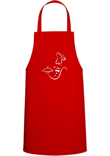 Servis Yapan Chef Tasarım Özel Baskılı Chef Mutfak Önlüğü Kırmızı