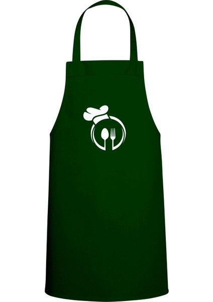 Kaşık-Çatal Özel Baskılı Chef Mutfak Önlüğü Avcı Yeşili