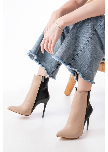 Nut Yüksek Ince Topuklu Fermuarlı Kadın Bot