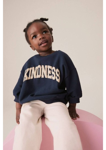 3 Iplik Kindness Yazılı Sweatshirt ve Geniş Paça Eşofman Alt Üst Takım