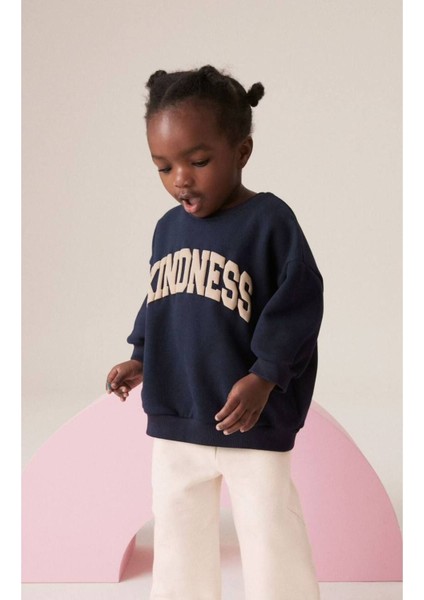3 Iplik Kindness Yazılı Sweatshirt ve Geniş Paça Eşofman Alt Üst Takım