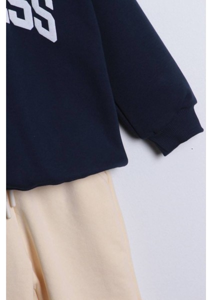 3 Iplik Kindness Yazılı Sweatshirt ve Geniş Paça Eşofman Alt Üst Takım