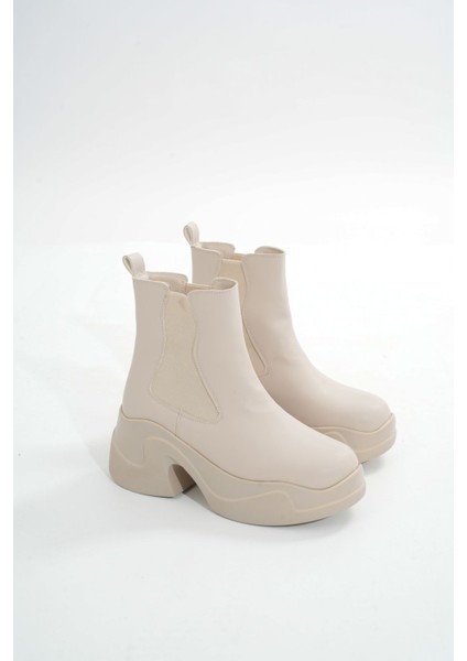 Bej Yüksek Tabanlı Lastikli Günlük Kadın Bot fırsatları