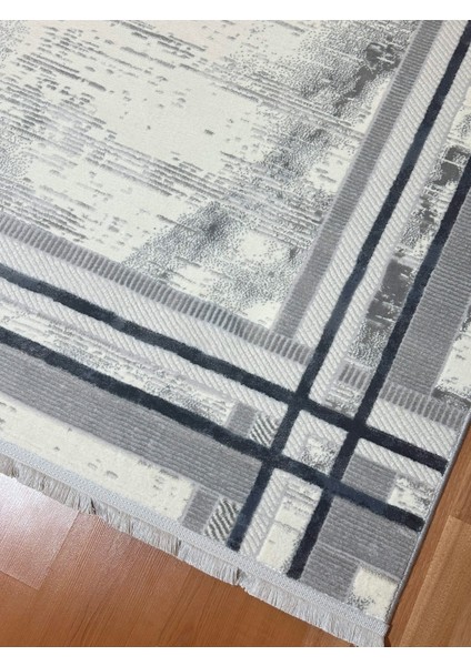 4008 Krem - Mavi -Gri Akrilik Dokuma Halı Yumuşak Salon Oturma Odası Halısı