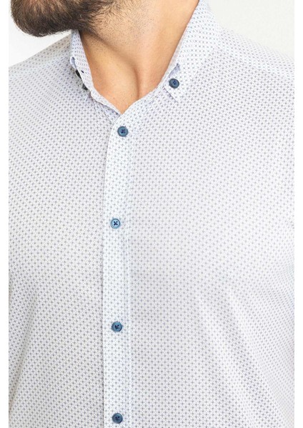 Desenli Beyaz Renk Slim Fit Kısa Kollu Erkek Gömlek fiyatları