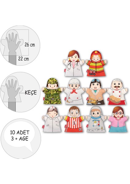 Yeni Estevia Clez 10 Parça  Meslekler El Kukla Set , Eğitici Oyuncak Company