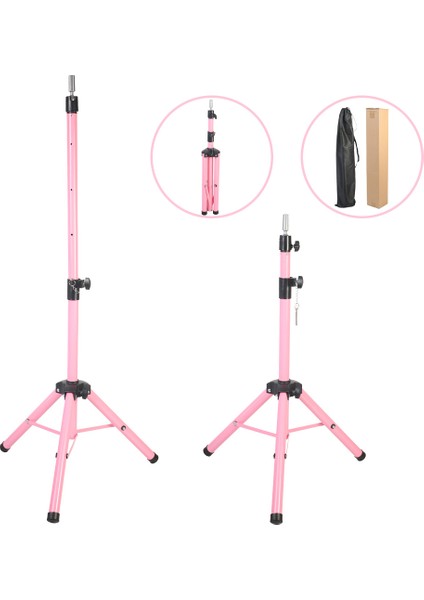 Kuaför Eğitim Mankeni İçin Metal Tripod - Pembe + Taşıma Çantası