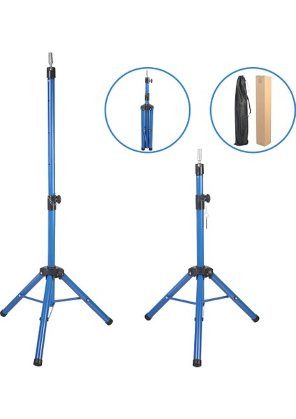 Kuaför Eğitim Mankeni İçin Metal Tripod - Mavi + Taşıma Çantası