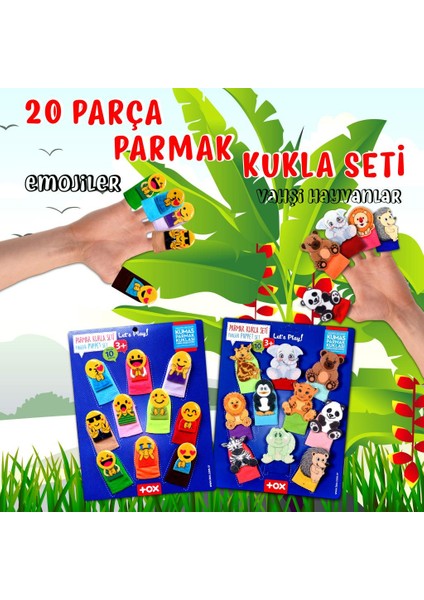 Yeni Estevia Clez 2 Set - 20 Parça  Emojiler ve Vahşi Hayvanlar Parmak Kukla Company