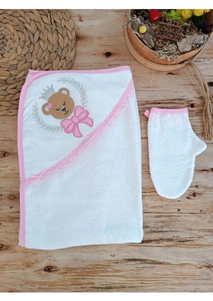 Yeni Estevia Bby Bear Nakışlı Pareolu 4lü Kız Bebek Havlu Silgi Takımı Pembe Company