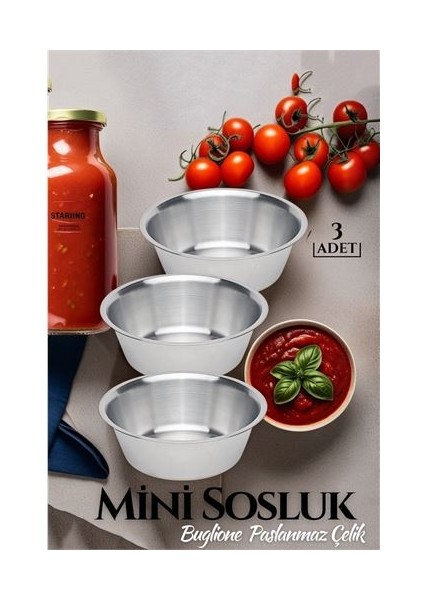 Paslanmaz Çelik Mini Sos Kasesi 3'lü Set