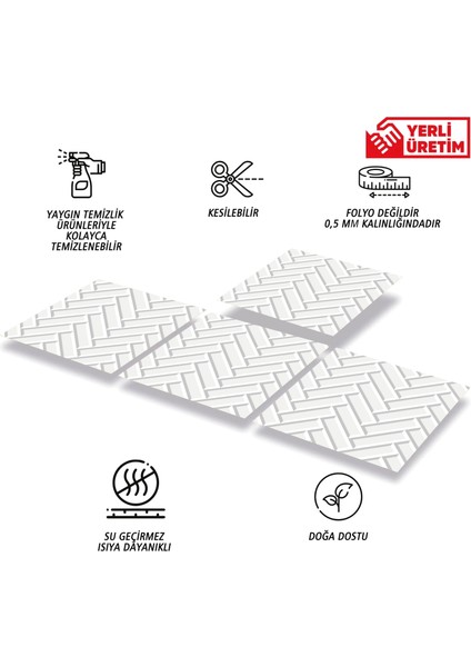 Kendinden Yapışkanlı Beyaz Balıksırtı Desenli Pvc Karo 30 x 30 cm (4 Adet) 0,36 M2