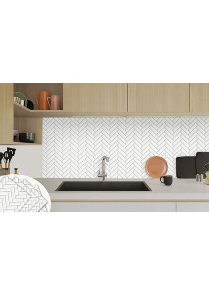 Kendinden Yapışkanlı Beyaz Balıksırtı Desenli Pvc Karo 30 x 30 cm (4 Adet) 0,36 M2