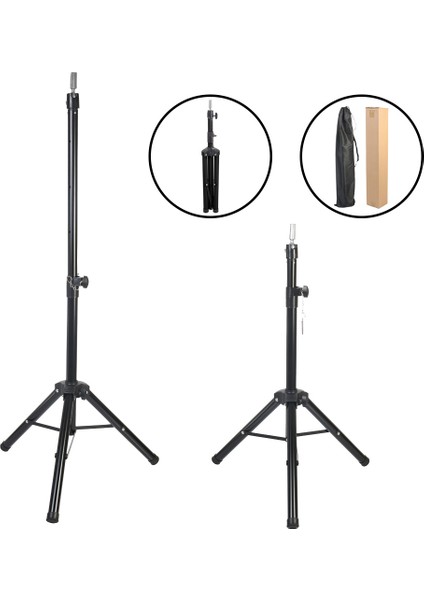 Kuaför Eğitim Mankeni İçin Metal Tripod - Siyah + Taşıma Çantası