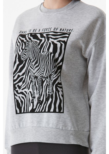 Zebra Baskılı Bisiklet Yaka Sweatshirt indirimleri