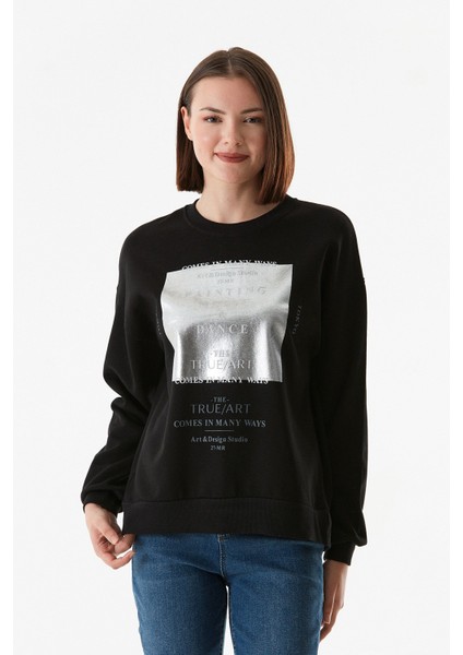 Baskılı Bisiklet Yaka Sweatshirt