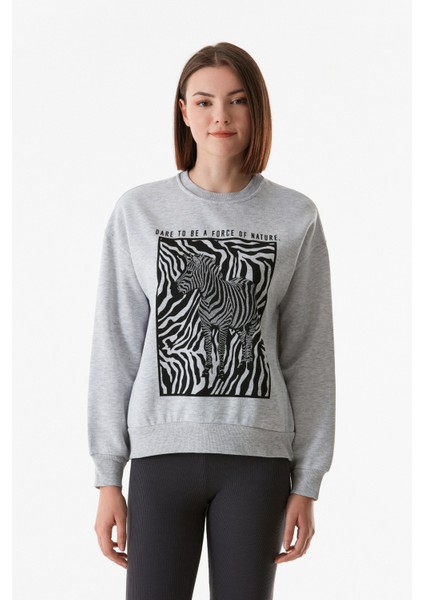 Zebra Baskılı Bisiklet Yaka Sweatshirt