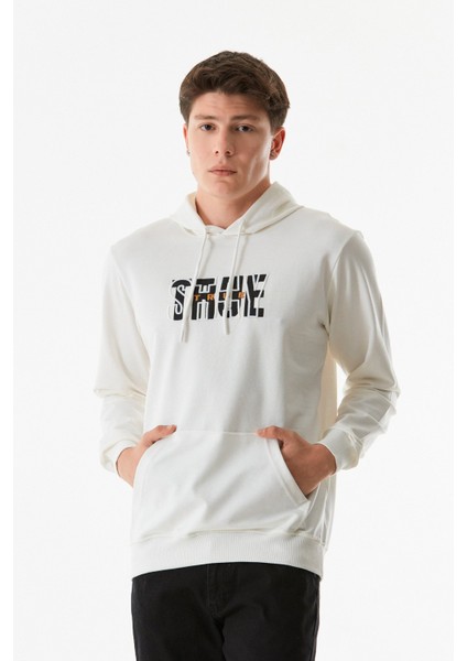 Yazı Baskılı Kanguru Cepli Kapüşonlu Sweatshirt