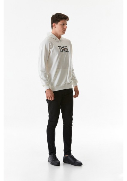 Yazı Baskılı Kanguru Cepli Kapüşonlu Sweatshirt