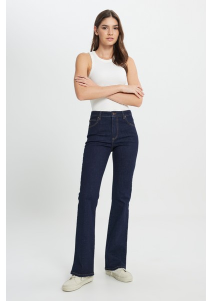 Flare Fit Normal Bel Geniş Paça Lacivert Esnek Jean Denim Pantolon fiyatları